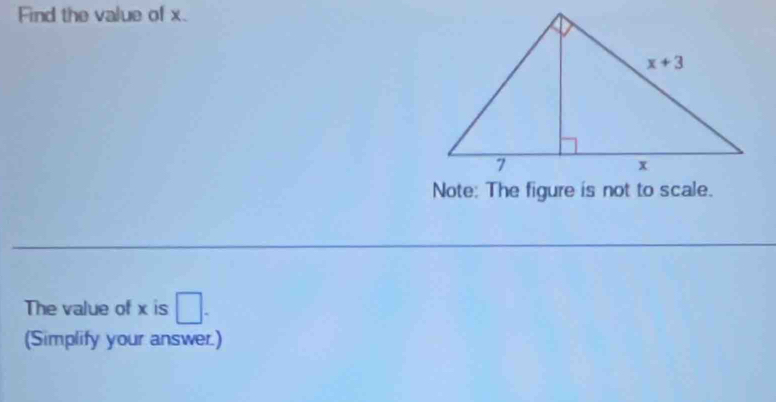 Find the value of x.
The value of x is □ -
(Simplify your answer.)