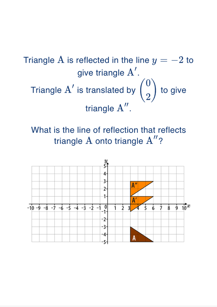 Solved: Triangle A is reflected in the line y=-2 to give triangle A ...