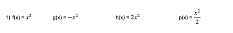 f(x)=x^2 g(x)=-x^2 h(x)=2x^2 p(x)= x^2/2 