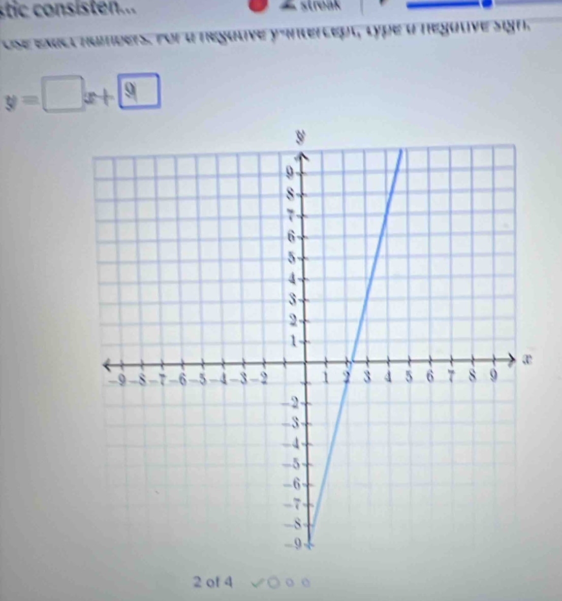 stic consisten...
y=□ x+9
2 of 4