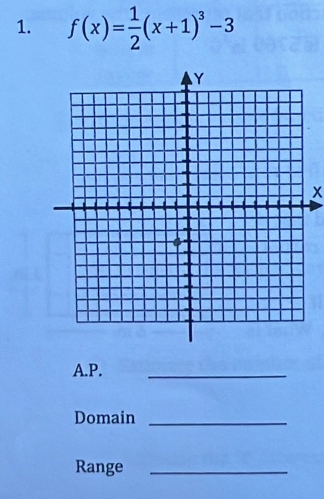 f(x)= 1/2 (x+1)^3-3
x
A.P. 
_ 
Domain_ 
Range_