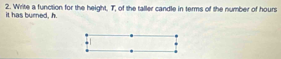 Write a function for the height, T, of the taller candle in terms of the number of hours
it has burned, h.