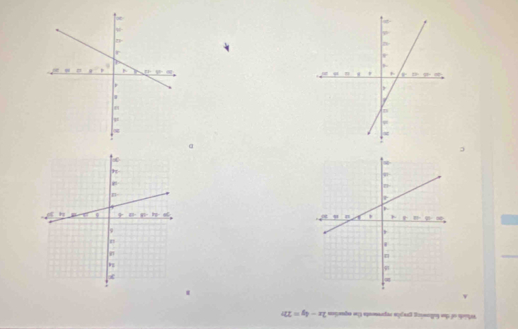 Which of the fallowing graphs represents the equation 2x-4y=227
A

c