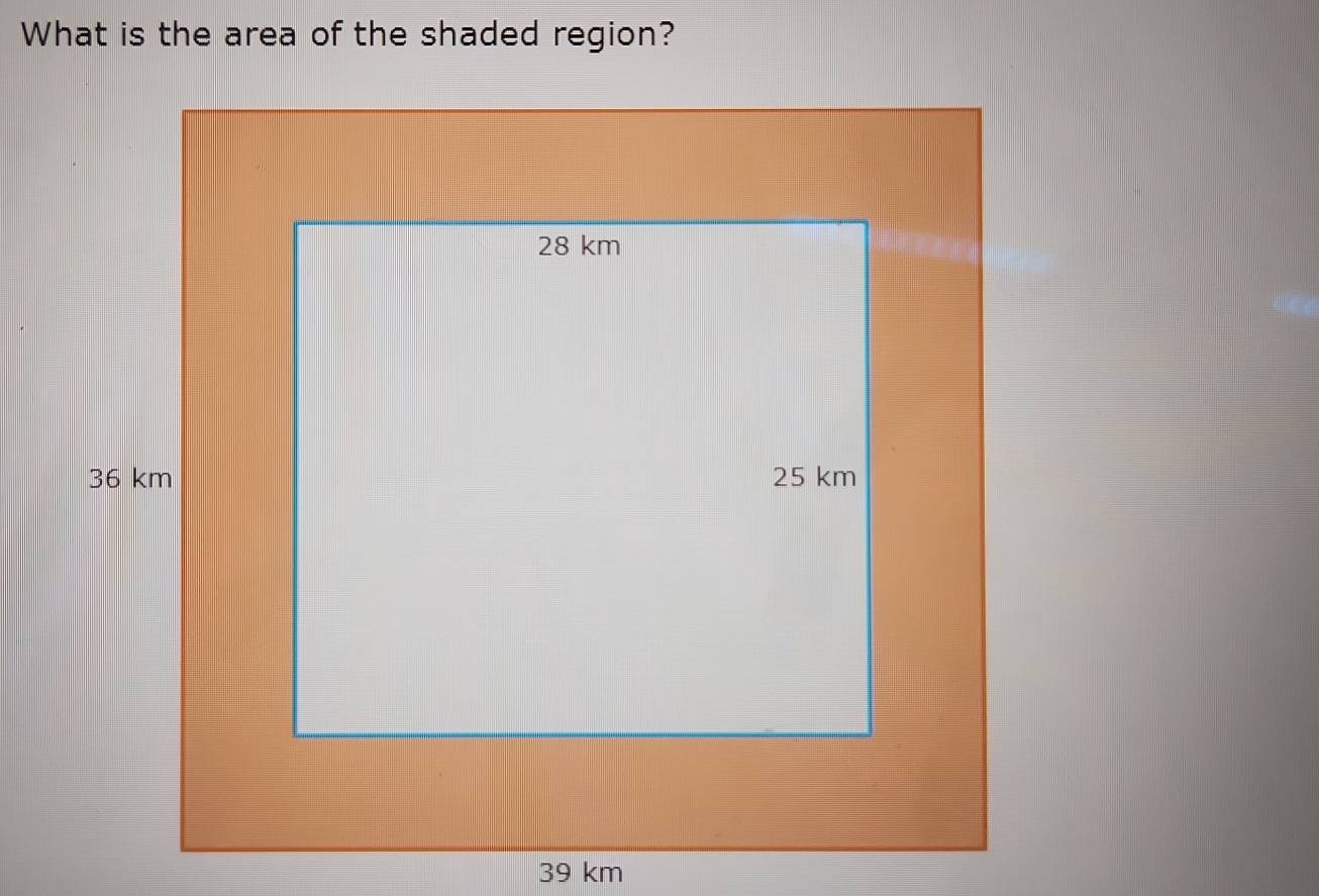 What is the area of the shaded region?
39 km