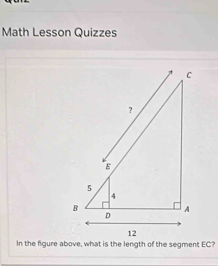 Math Lesson Quizzes