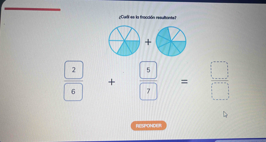 ¿Cuál es la fracción resultante? 
+ 
frac boxed 2  □ /□   + 5/7 = □ /□  
|| 
RESPONDER