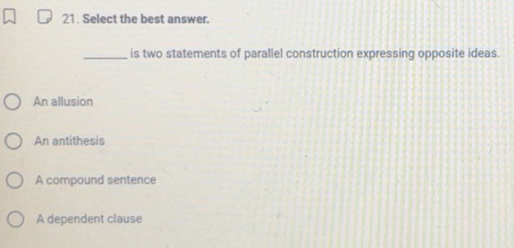 Solved: Select the best answer. _is two statements of parallel ...