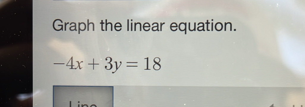 Graph the linear equation.
-4x+3y=18