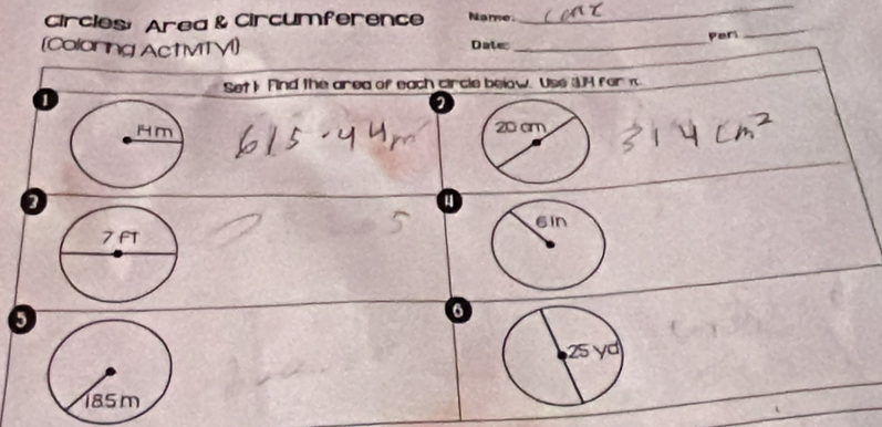 Circies: Area & Circumference Name. 
_ 
[C 
Pars 
_