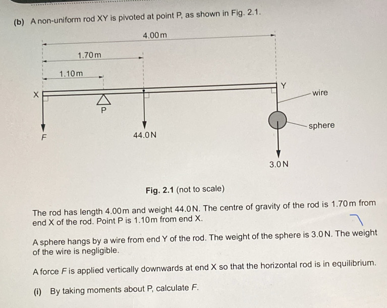 Solved: A non-uniform rod XY is pivoted at point P, as shown in Fig. 2. ...