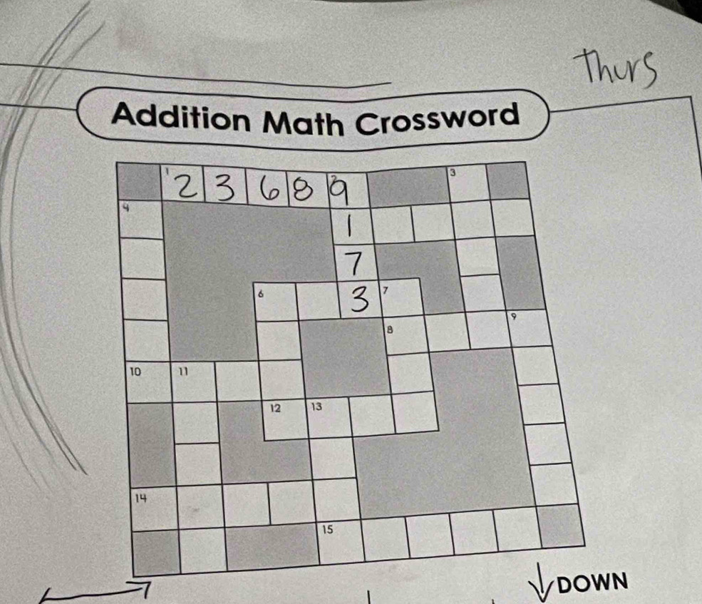 Addition Math Crossword 
Vdown