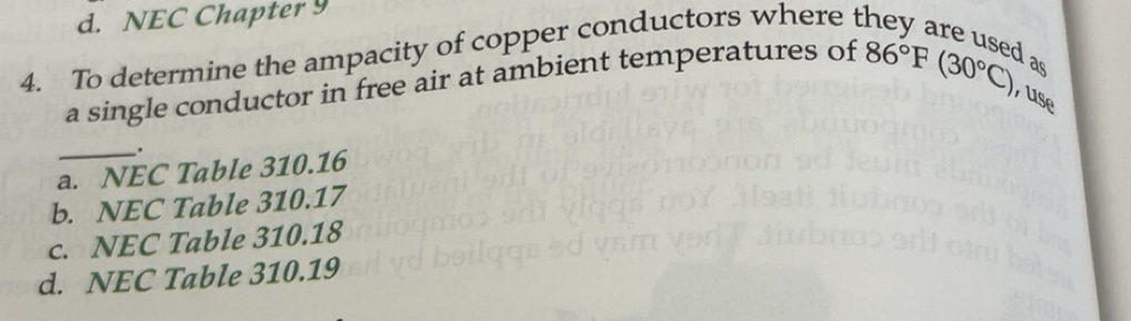 Solved: d. NEC Chapter 9 4. To determine the ampacity of copper ...