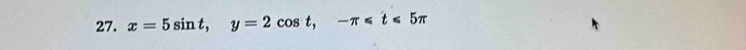 x=5sin t, y=2cos t, -π ≤slant t≤slant 5π