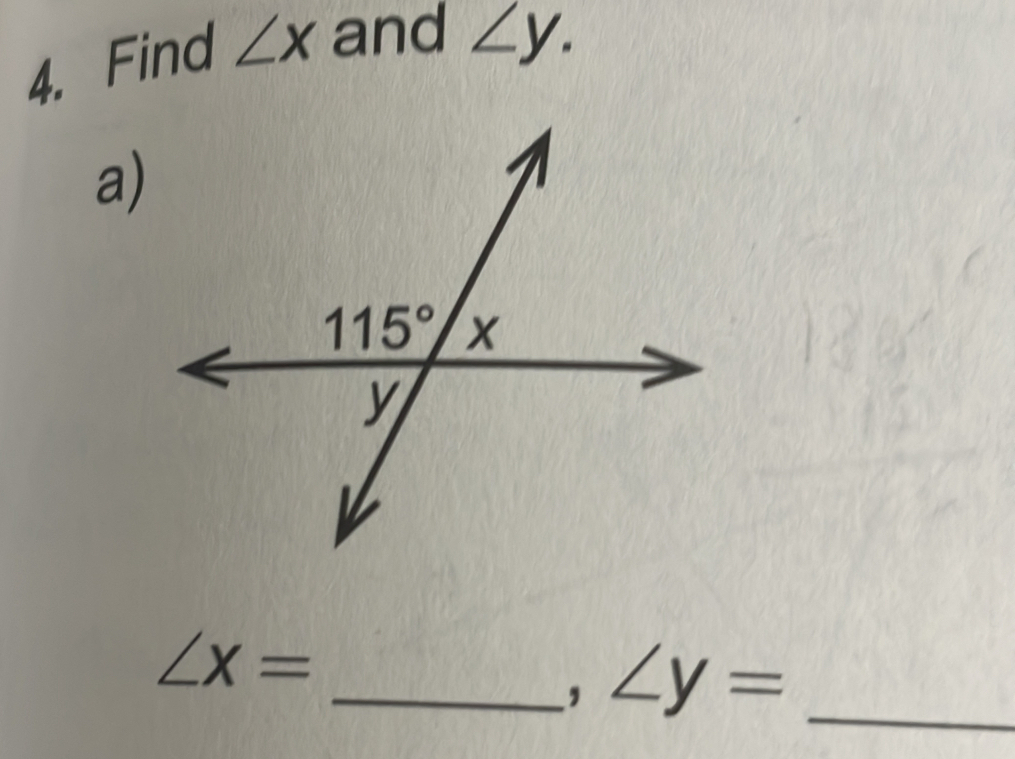 Find ∠ X and ∠ y.
a)
∠ x=
_, ∠ y= _