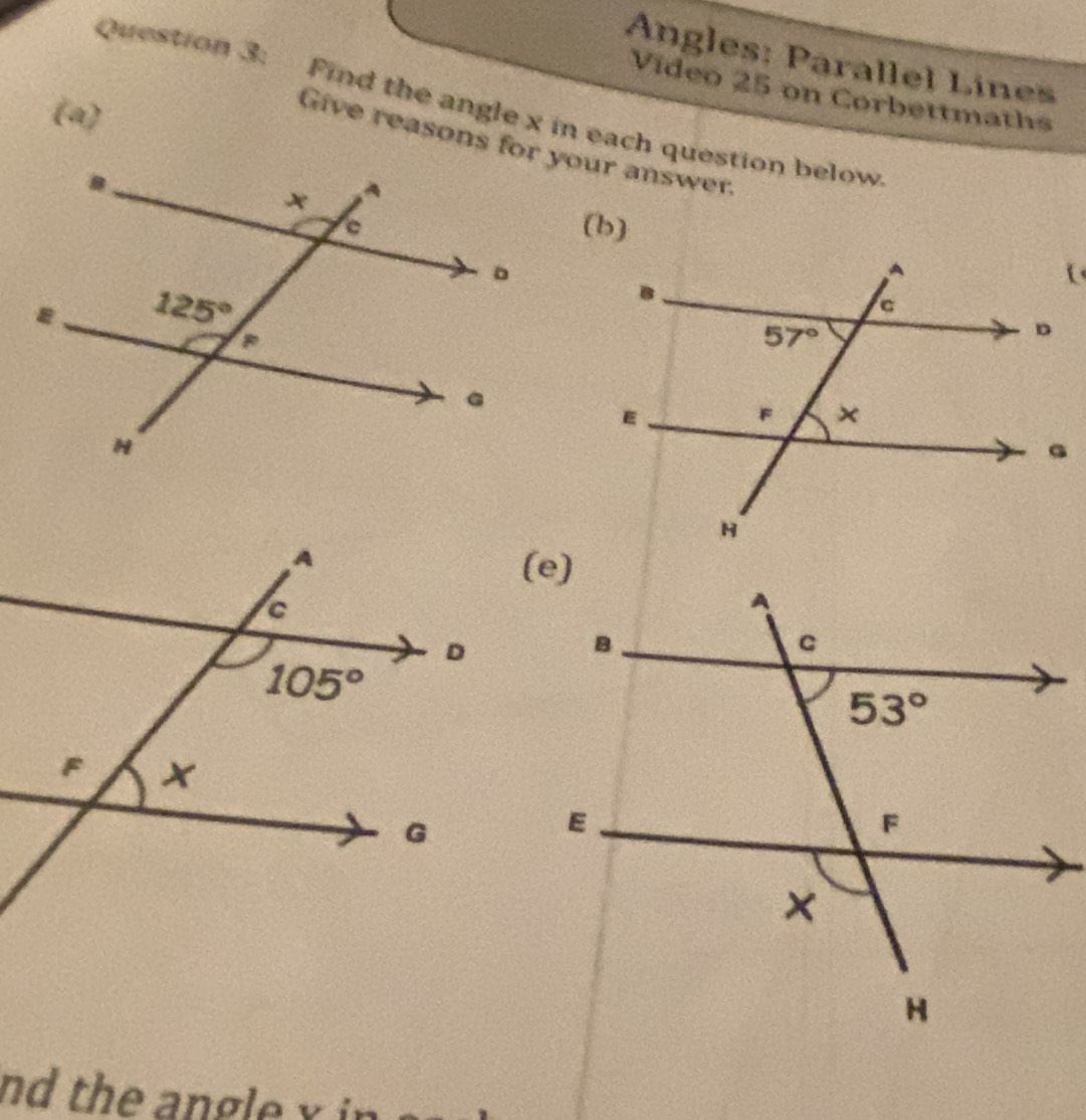 Solved: Ángles: Parallel Línes Video 25 on Corbettmaths Question 3 ...