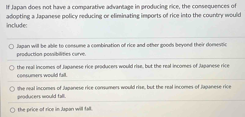 Solved: If Japan does not have a comparative advantage in producing ...