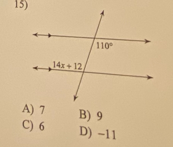 A) 7 B) 9
C) 6 D) -11