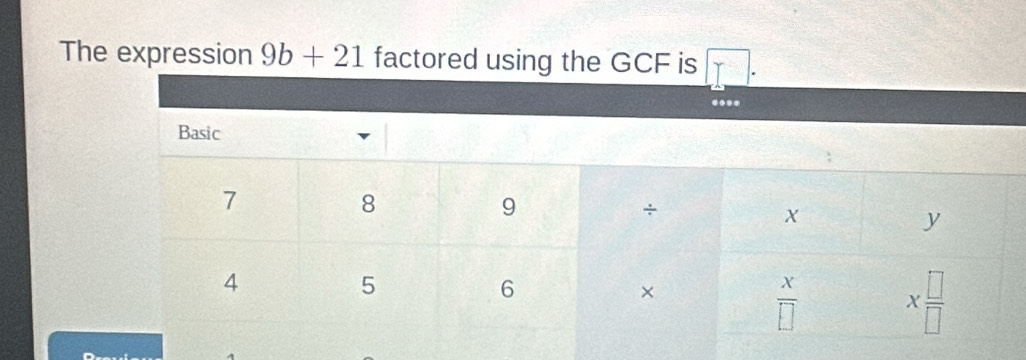 The expression 9b+21 factored using t