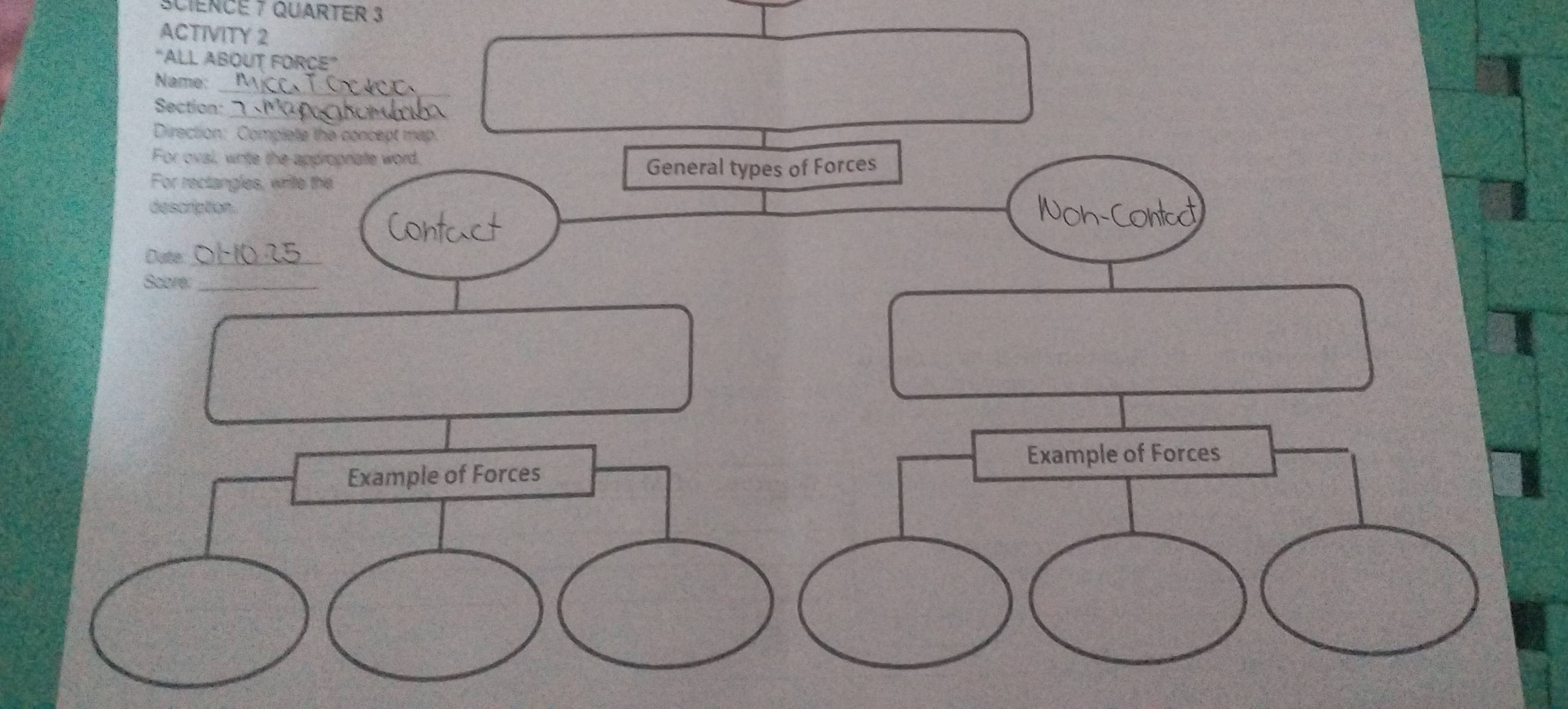 SCiENCE 7 QUARTER 3 
ACTIVITY 2 
“ALL ABOUT FORCE” 
Name:_ 
_ 
Section: