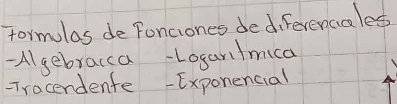 formulas de Fonciones dediferencales
-Algebrarca-Logaritmica
-Tracendenfe -Exponencial