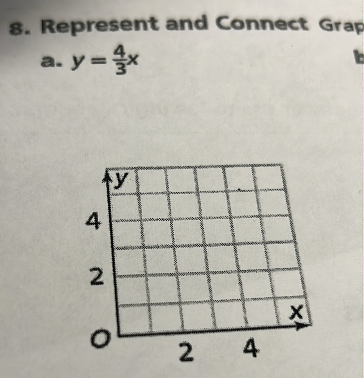 Represent and Connect Grap 
a. y= 4/3 x
- 
o