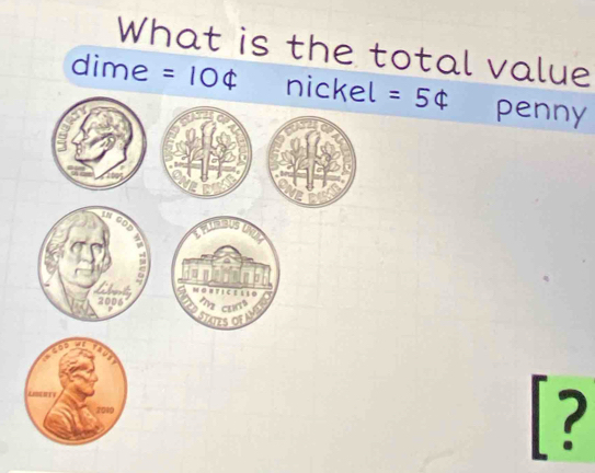 What is the total value 
dime =104 nickel =54 penny 
: 
=o' ' ' 
2006 M 
Qzs of 
[?