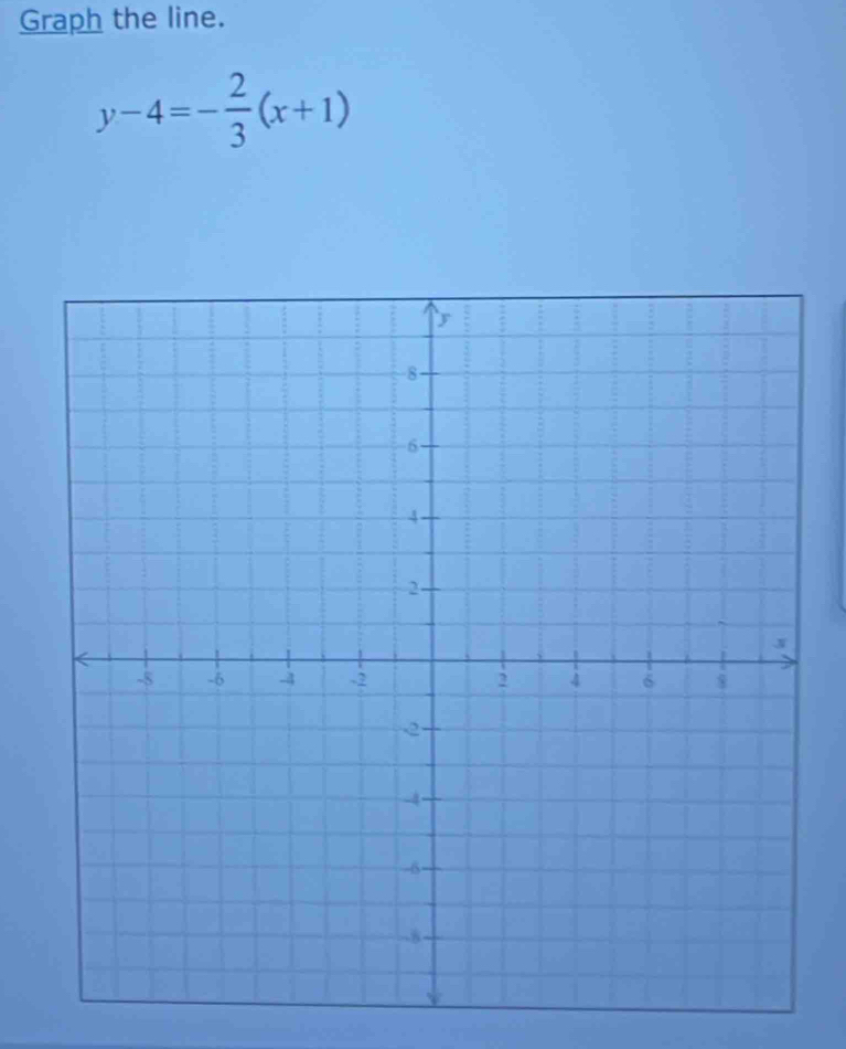 Graph the line.
y-4=- 2/3 (x+1)