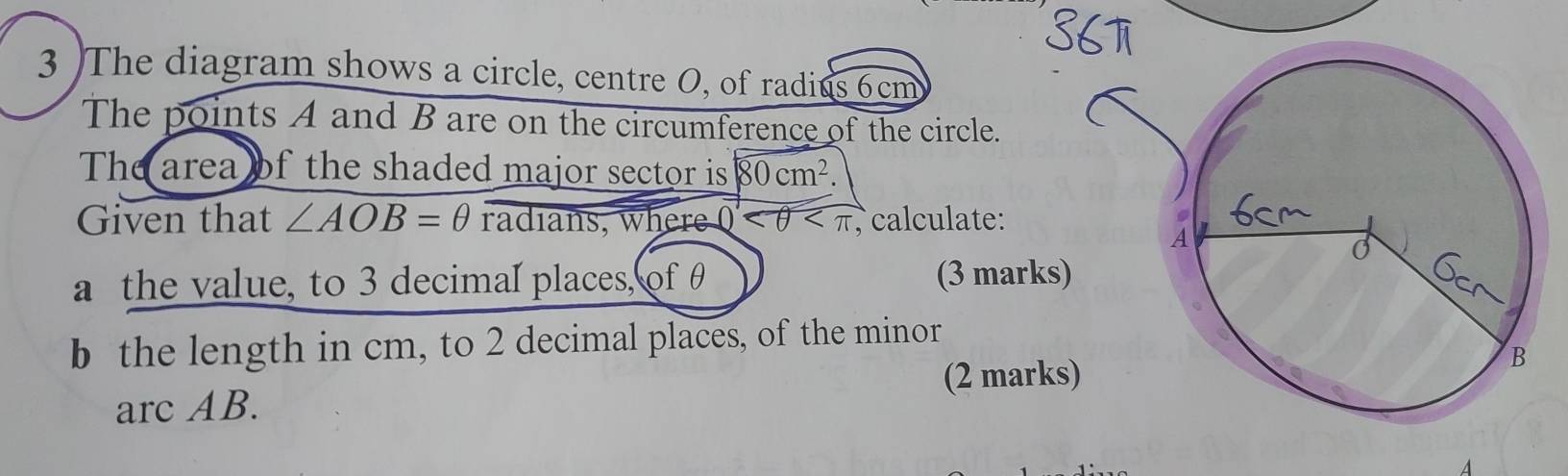 Solved: The diagram shows a circle, centre O, of radius 6cm The points ...