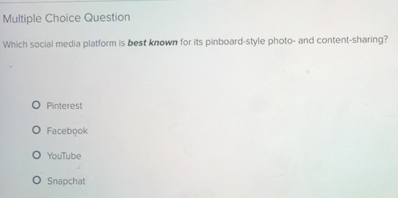 Solved: Question Which social media platform is best known for its ...