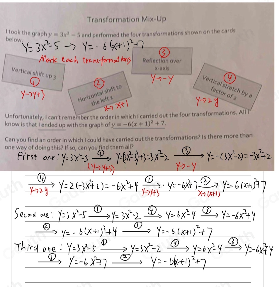 Solved: Transformation Mix-Up I took the graph y=3x^2-5 and performed ...