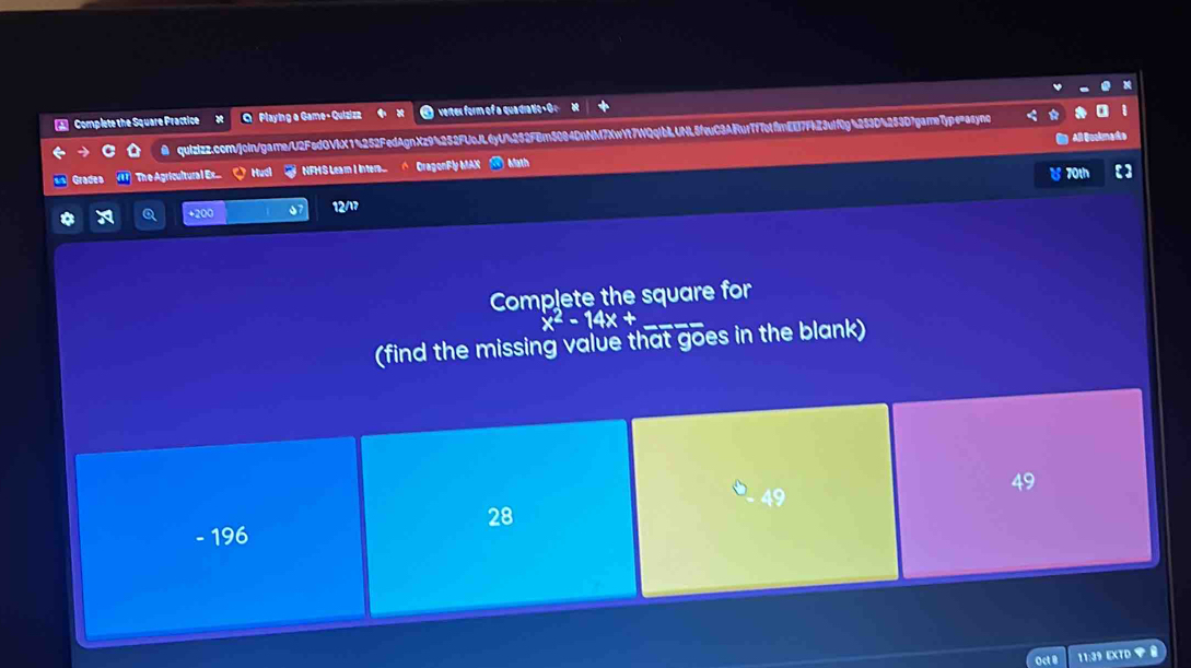 Complete the Square Practice O Playing o Game - Quizizz vertex form of ...