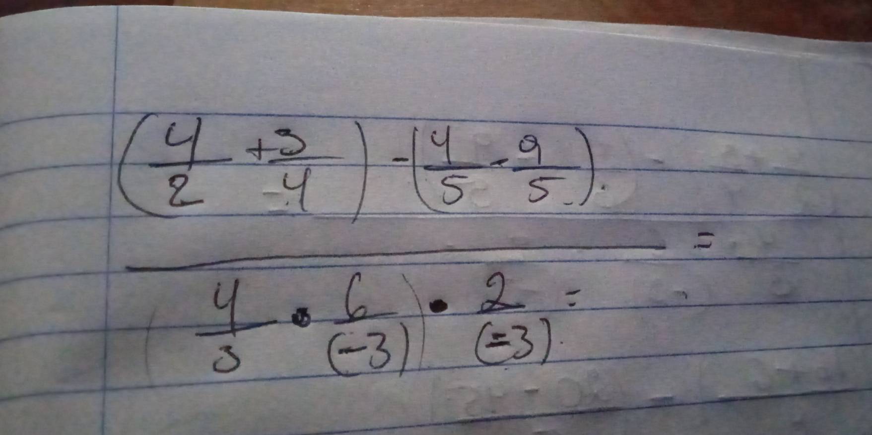 frac ( 4/2 + 5/4 )+( 4/5  4/5 ·  6/(-3) ·  2/(3) =