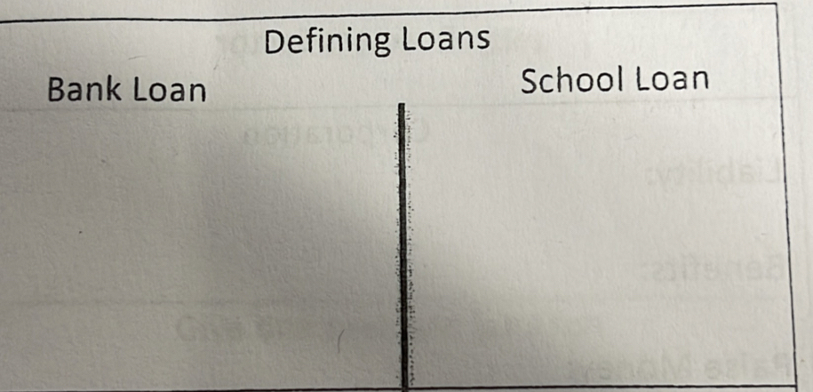 Defining Loans 
Bank Loan School Loan