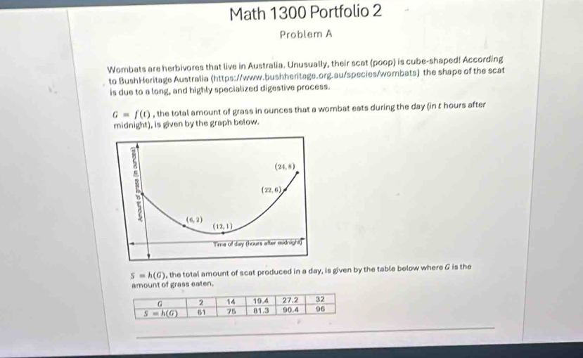 Solved: Math 1300 Portfolio 2 Problem A Wombats are herbivores that ...