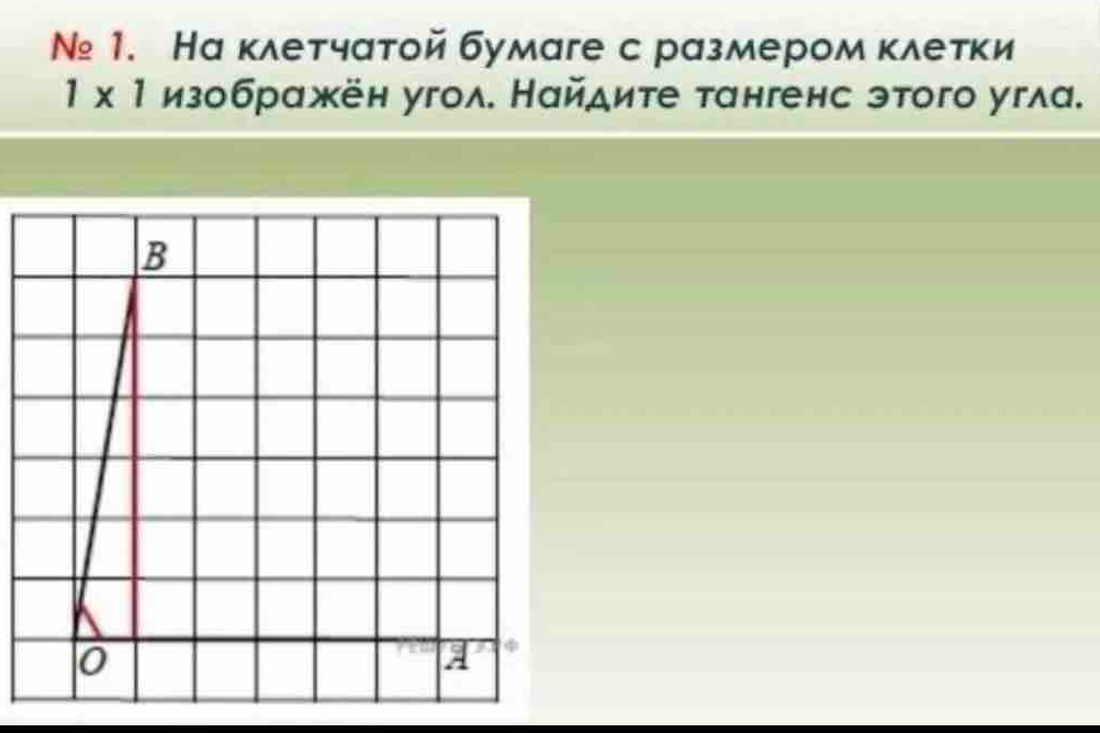 № 1. Наκлетчатой бумаге с размером κлетки
1* 1 изображён угол. Найдите тангенс этого угла.