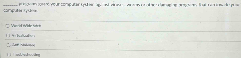 Solved: programs guard your computer system against viruses, worms or ...