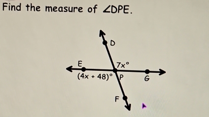 Find the measure of ∠ DPE.