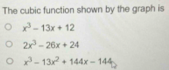 Solved: The cubic function shown by the graph is x^3-13x+12 2x^3-26x+24 ...