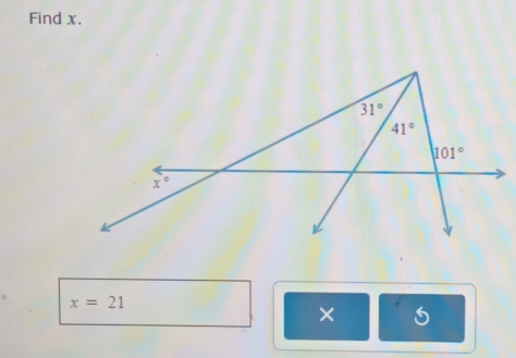 Find x.
x=21
×