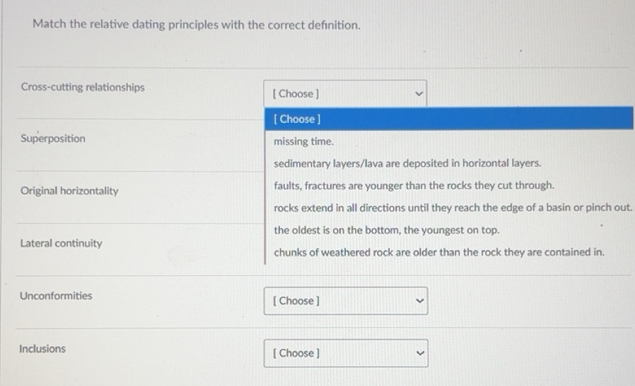 Solved: Match the relative dating principles with the correct defnition ...
