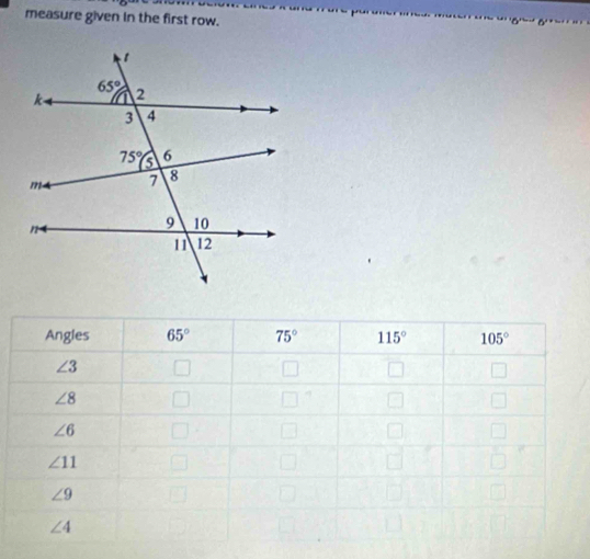 measure given in the first row.