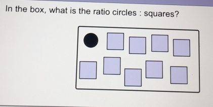 In the box, what is the ratio circles : squares?