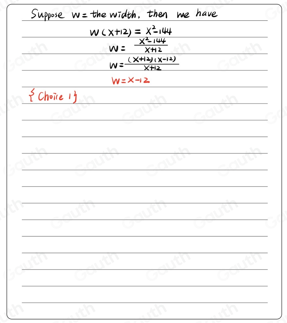Solved: marks The rectangle below has an area of x^2-144 square meters ...