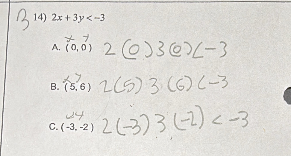 2x+3y
A. (0,0)
B. (5,6)
C. (-3,-2)