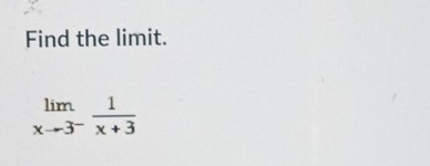 Find the limit.
limlimits _xto 3^- 1/x+3 