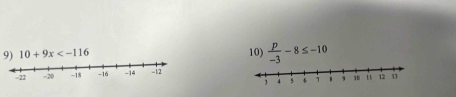 10+9x 10)  p/-3 -8≤ -10