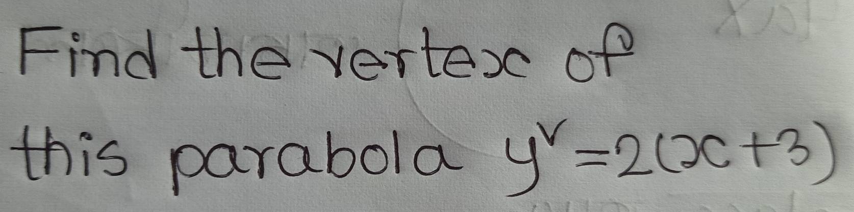 Find the vertex of 
this parabola y^2=2(x+3)