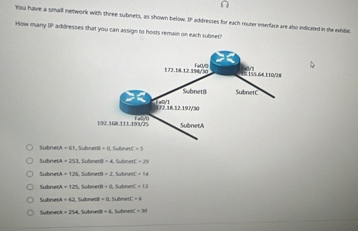 Solved: You have a small network with three subnets, as shown below. IP ...