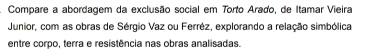 Compare a abordagem da exclusão social em Torto Arado, de Itamar Vieira 
Junior, com as obras de Sérgio Vaz ou Ferréz, explorando a relação simbólica 
entre corpo, terra e resistência nas obras analisadas.