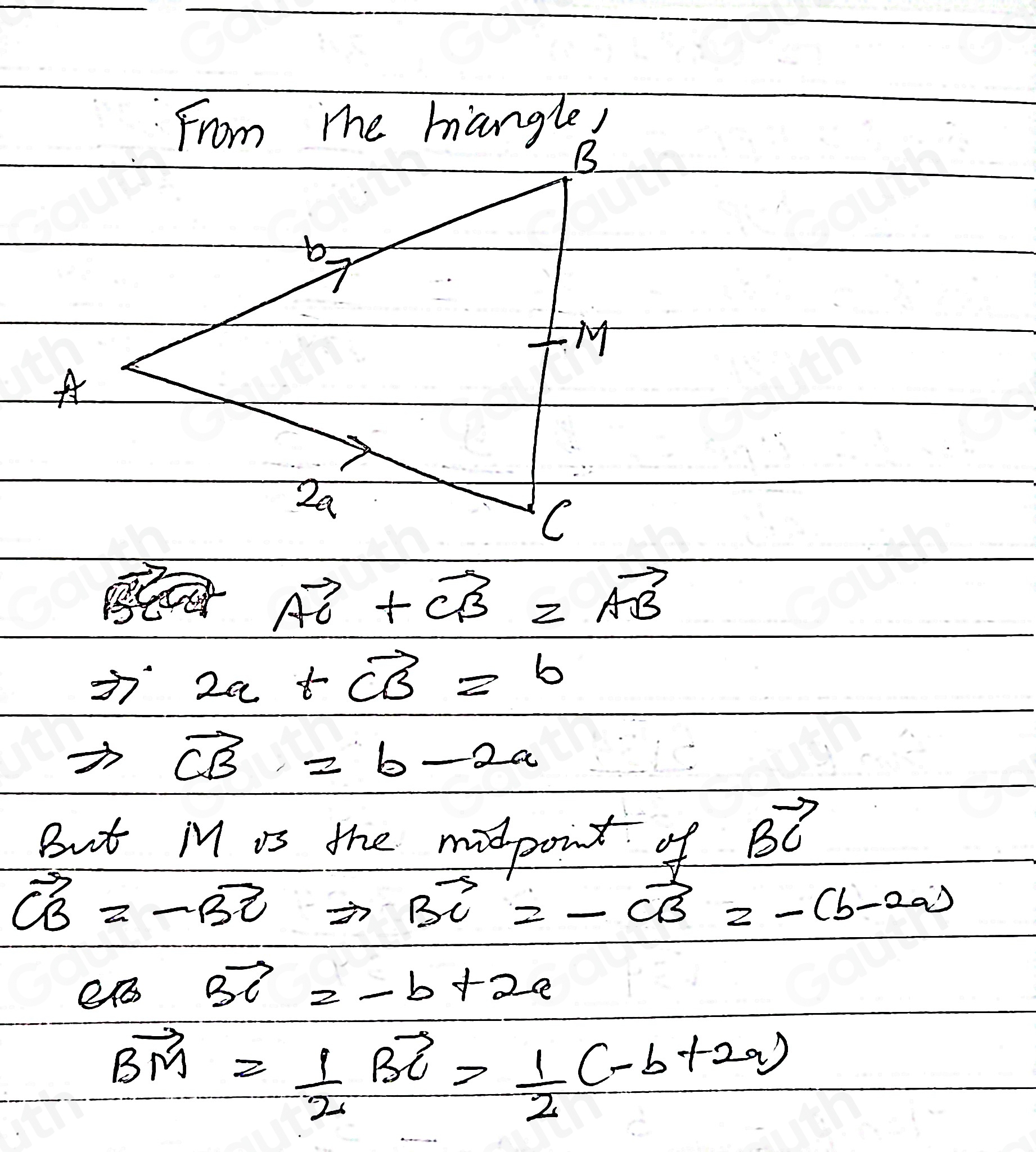 Solved: a )Vertices A, B, C form a triangle. M is the midpoint of BC ...